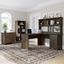 Bush Furniture Salinas 60W L Shaped Desk with Hutch, Lateral File Cabinet and 5 Shelf Bookcase in Ash Brown