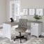 Bush Furniture Salinas 60W L Shaped Desk with Mid Back Tufted Office Chair in Pure White and Shiplap Gray