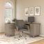 Bush Furniture Somerset 60W L Shaped Desk with Mid Back Leather Box Chair in Ash Gray