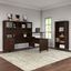 Bush Furniture Somerset 72W 3 Position Sit To Stand L Shaped Desk with Hutch and Bookcase in Mocha Cherry