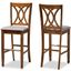 Calista Modern and Contemporary Grey Fabric Upholstered and Walnut Brown Finished Wood 2-Piece Bar Stool Set