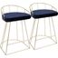 Canary Contemporary-Glam Counter Stool In Gold With Blue Velvet - Set Of 2