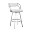 Capri 30 Inch Swivel White Faux Leather and Silver Metal Bar Stool