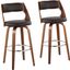 Cecina Mid Century Modern Barstool With Swivel In Walnut And Brown Faux Leather Set Of 2