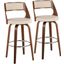 Cecina Mid Century Modern Barstool With Swivel In Walnut And Cream Faux Leather Set Of 2