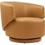 Celestia Vegan Leather Fabric And Wood Swivel Chair In Tan