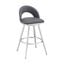 Charlotte 26 Inch Swivel Counter Stool In Brushed Stainless Steel and Gray Faux Leather