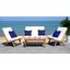 Chaston Teak, White and Light Blue 5-Piece Outdoor Living Set with Accent Pillows