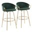 Claire 30 Inch Fixed Height Bar Stool Set of 2 In Gold and Green
