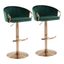 Claire Adjustable Bar Stool Set of 2 In Green