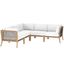Clearwater Outdoor Patio Teak Wood 5 Piece Sectional Sofa In Gray White