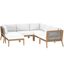 Clearwater Outdoor Patio Teak Wood 6 Piece Sectional Sofa In Gray White EEI-6124-GRY-WHI