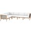 Clearwater Outdoor Patio Teak Wood 6 Piece Sectional Sofa In Gray White EEI-6125-GRY-WHI
