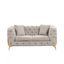 Contempo Buckle Fabric And Golden Accent Legs Upholstery Loveseat In Light Gray