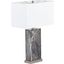 Cory Contemporary Table Lamp In Black Marble And Stainless Steel With White Linen Shade
