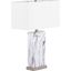 Cory Contemporary Table Lamp In White Marble And Stainless Steel With White Linen Shade