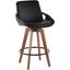 Cosmo Mid-Century Counter Stool In Walnut And Black Faux Leather