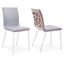 Crystal Dining Chair Set of 2 In Brushed Stainless Steel Finish with Gray Faux Leather and Walnut Back