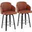 Dahlia Counter Stool Set of 2 in Black Wood and Camel Faux Leather with Round Chrome Footrest
