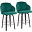 Dahlia Counter Stool Set of 2 in Black Wood and Green Velvet with Gold Metal Accent and Round Chrome Footrest