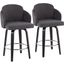 Dahlia Counter Stool Set of 2 in Black Wood and Grey Fabric with Round Chrome Footrest