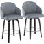 Dahlia Counter Stool Set of 2 in Black Wood and Grey Faux Leather with Round Chrome Footrest