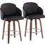 Dahlia Counter Stool Set of 2 in Walnut Wood and Black Faux Leather with Round Chrome Footrest