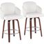 Dahlia Counter Stool Set of 2 in Walnut Wood and Cream Velvet with Round Chrome Footrest