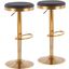 Dakota Contemporary Upholstered Adjustable Barstool In Gold Steel And Black Faux Leather - Set Of 2