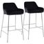 Daniella Contemporary Fixed-Height Bar Stool In Chrome Metal And Black Velvet - Set Of 2