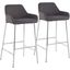 Daniella Contemporary Fixed-Height Bar Stool In Chrome Metal And Charcoal Fabric - Set Of 2