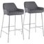 Daniella Contemporary Fixed-Height Bar Stool In Chrome Metal And Grey Faux Leather - Set Of 2