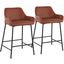 Daniella Industrial Counter Stool In Black Metal And Camel Faux Leather - Set Of 2