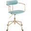 Demi Contemporary Office Chair In Gold Metal And Light Blue Velvet