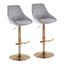 Diana Adjustable Bar Stool Set of 2 In Grey and Gold