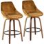 Diana Contemporary Counter Stool In Walnut Wood And Golden Yellow Velvet With Black Round Footrest - Set Of 2