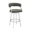 Dione 26 Inch Counter Height Swivel Bar Stool In Gray Faux Leather and Brushed Stainless Steel