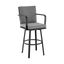 Don 30 Inch Outdoor Patio Swivel Bar Stool In Black Aluminum with Gray Cushions