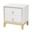 Donald Wood and Metal 2 Drawer End Table In White and Gold