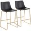 Duke Contemporary Counter Stool In Gold Metal And Black Faux Leather - Set Of 2