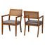Emilia Fabric and Wood Arm Chair Set of 2 In Grey and Walnut Brown