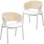 Ervilla Dining Chair Set of 2 with Steel Legs and Wicker Back In White