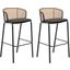 Ervilla Wicker Bar Stool Set of 2 with Fabric Seat and Steel Frame In Black