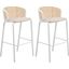 Ervilla Wicker Bar Stool Set of 2 with Fabric Seat and White Steel Frame In Beige