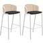 Ervilla Wicker Bar Stool Set of 2 with Fabric Seat and White Steel Frame In Black