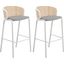 Ervilla Wicker Bar Stool Set of 2 with Fabric Seat and White Steel Frame In Grey