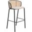 Ervilla Wicker Bar Stool with Fabric Seat and Black Steel Frame In Beige