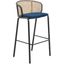 Ervilla Wicker Bar Stool with Fabric Seat and Black Steel Frame In Navy Blue