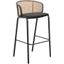 Ervilla Wicker Bar Stool with Fabric Seat and Steel Frame In Black