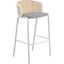 Ervilla Wicker Bar Stool with Fabric Seat and White Steel Frame In Grey